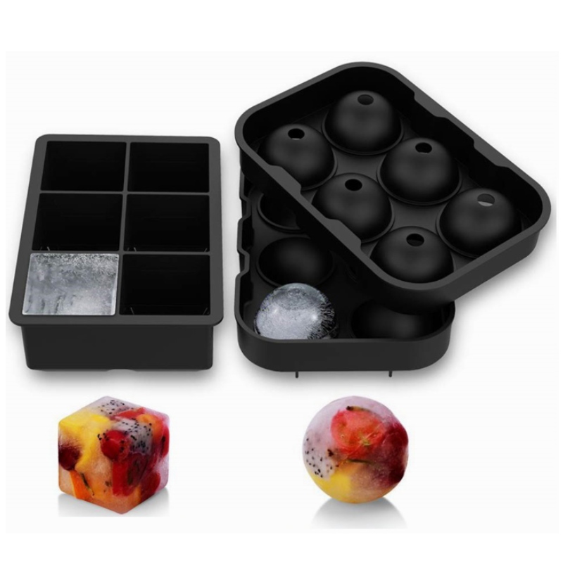 طقم صندوق ثلج سيليكون 6 مع 6 شعرية ثلج 2 قطعة من قوالب قوالب الثلج الويسكي بالجملة