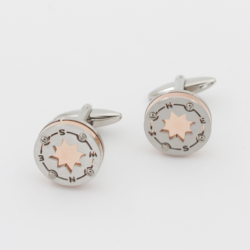 أزرار أكمام رجالية من الفولاذ المقاوم للصدأ بتصميم الرياح بلونين