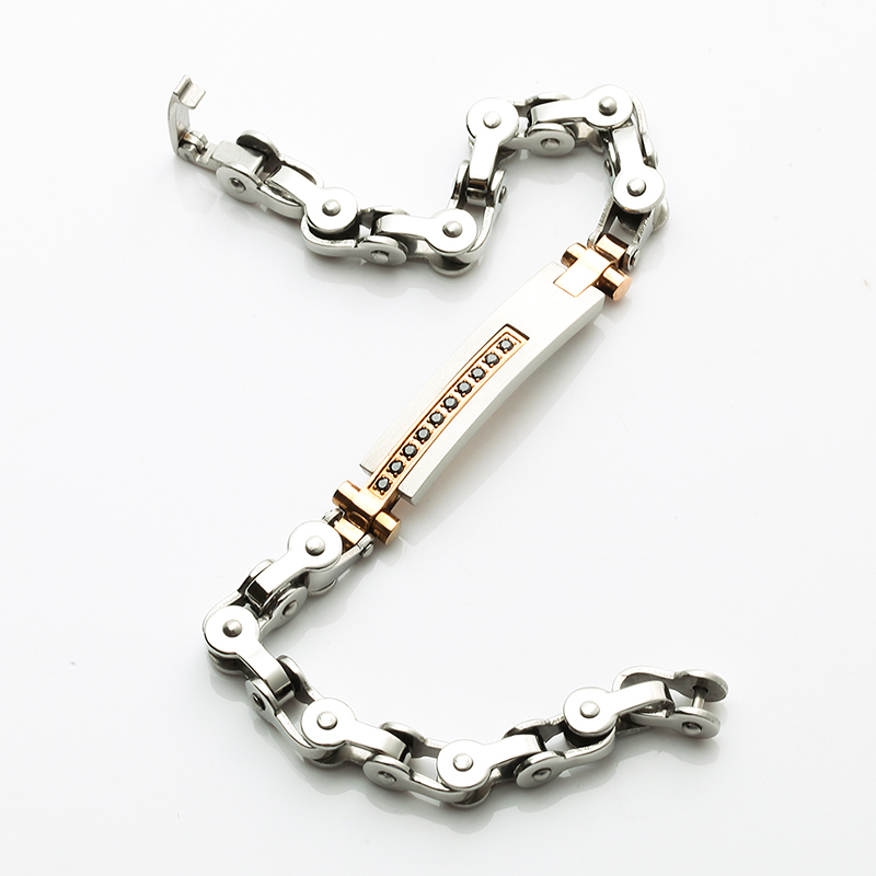 اثنين من لهجة 18K ارتفع الذهب تصفيح الفولاذ المقاوم للصدأ سوار CNC CZ حجر الموضة