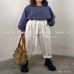 السيدات السراويل فضفاض ، ومناسبة لأي مناسبة ، أكثر راحة 11768 نمط عارضة القطن والكتان العرف أزياء سروال فضفاض ، حزام البوليستر