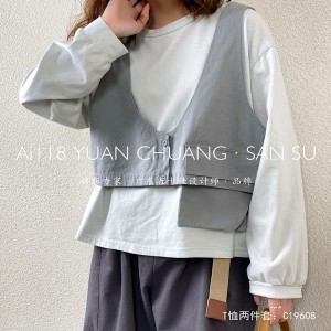 سهل تصميم بسيط جولة الرقبة نمط الخياطة الأكمام عارضة نقية القطن والكتان سوبر مخصص 19608 تي شيرت