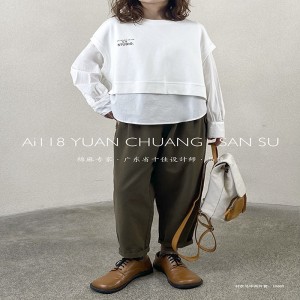 سهل تصميم بسيط عارضة أزياء لون الصلبة شريط منقوش كبير 19600 جولة الرقبة قميص مخصص صدرية