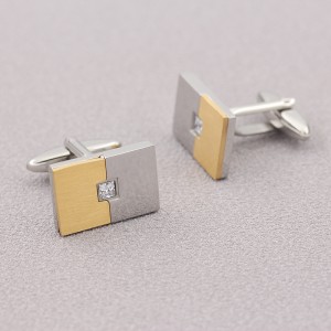 أزرار أكمام من الذهب عيار 18 قيراط قابلة للنقش من الفولاذ المقاوم للصدأ مع حجر زركونيا مكعب