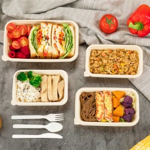 مستطيل صديق للبيئة قابل للتحلل حاويات تغليف المواد الغذائية الجاهزة الجاهزة نشا الذرة حاوية طعام يمكن التخلص منها