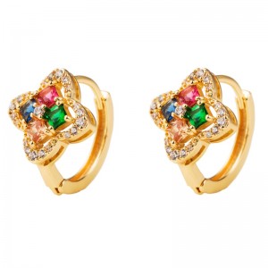 الأزياء الأوروبية والأمريكية الرجعية الرجعية aliexpress أقراط جديدة من الذهب مطلي من النحاس مع أقراط الزركون الملونة