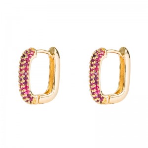 Ins is rainbow سلسلة النمط الأوروبي والأمريكي أنثى أقراط هندسية النحاس مطلي بالذهب الصغرى مطعمة الملونة الزركون أقراط الهيب هوب