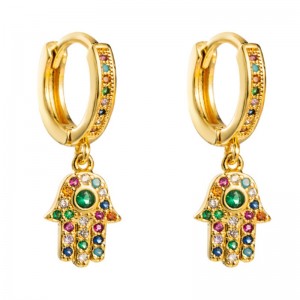 النحاس الدقيقة مطعمة الملونة الأحجار الكريمة أقراط الإناث الأوروبية والأمريكية نمط الاتجاه شخصية النخيل أقراط الرياح الباردة صا...