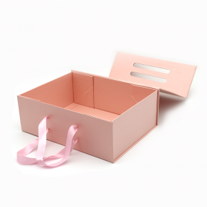 شعار مخصص مطبوعة للطي ورقة مسطح حزمة هدية التجميل التعبئة والتغليف الوردي صناديق المغناطيسية مع مقبض