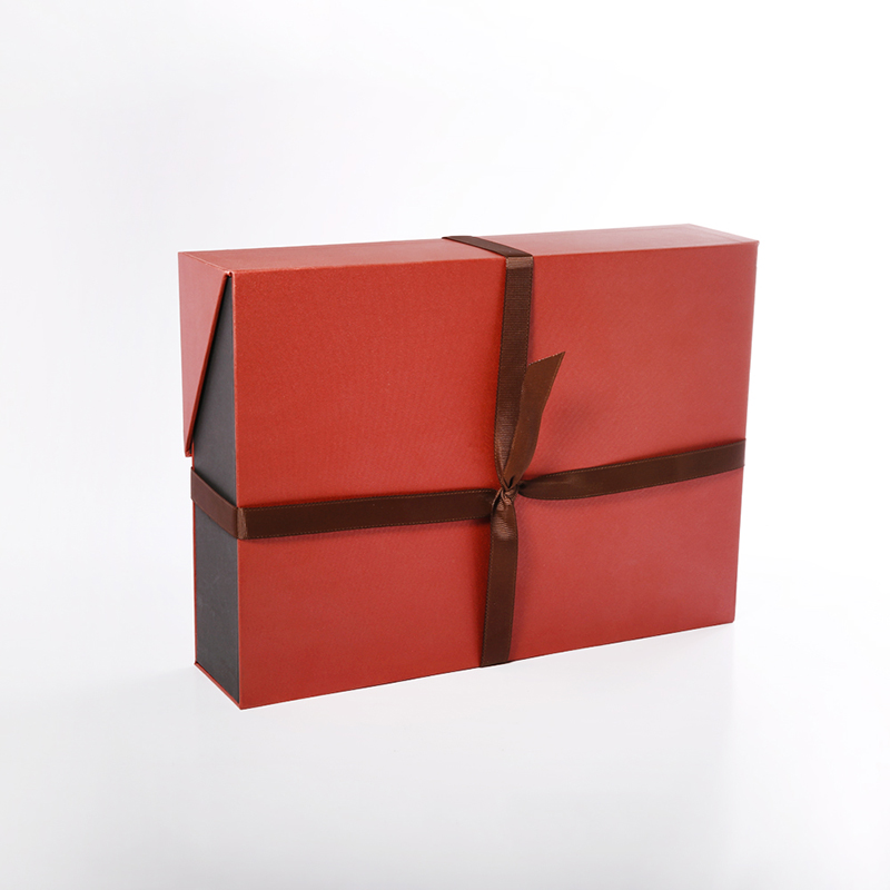 مخصص أنيق مربع فاخر أحمر ورقة مغناطيسية طبقة مزدوجة مفتوحة صناديق التعبئة والتغليف هدية مع الشريط