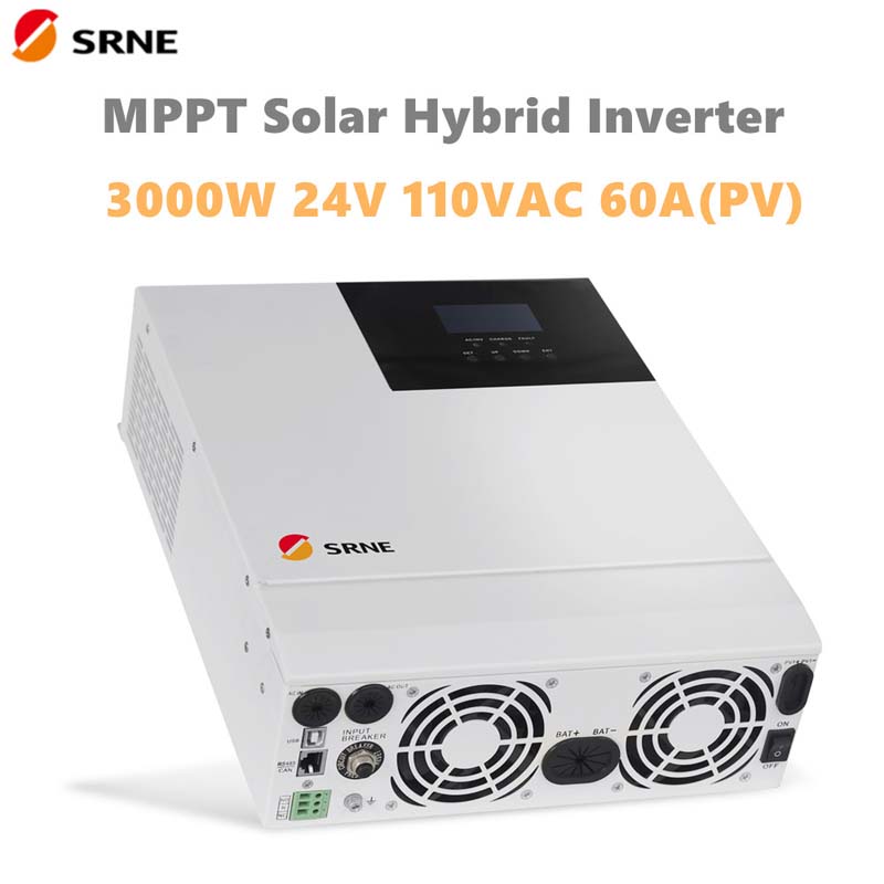 SRN 3000W الكل في واحد MPPT Hybrid الشمسية العاكس 24 فولت 110VAC خيوط موجة جيبية ماكس 100 فولت 60A 50HZ 60HZ خارج الشبكة تهمة العاكس