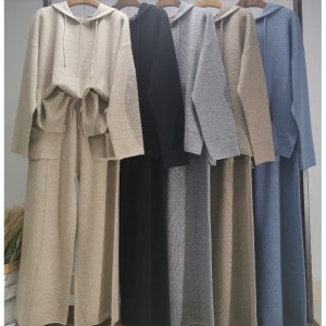 نمط عرضيّ بسيط صوف كنزة قطعتين هوديس 69056