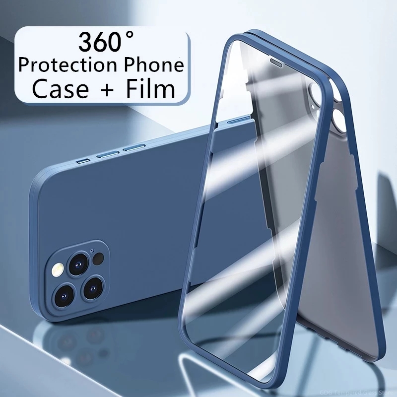 أحدث 360 حالة الهاتف الكامل مع حامي الشاشة غطاء الشاشة المتكاملة فيلم الزجاج لفون 12 برو ماكس