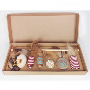 الحيوانات الأليفة رود خشبي ريشة مضحك القط عصا مزيج القط لعبة مجموعة مربع سبعة قطعة الماوس السيزال الكرة مضحكة القط قطعة أثرية