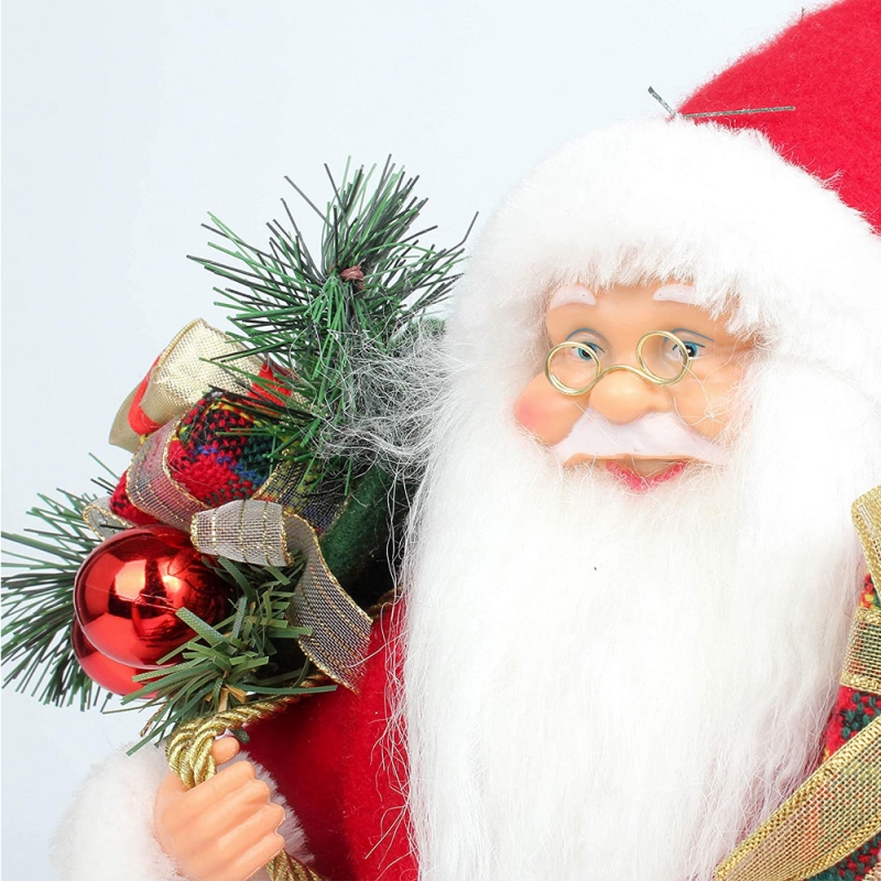 14 بوصة الدائمة الأحمر عيد الميلاد سانتا كلوز تمثال مع هدية مربع الصنوبر إبرة البلاستيك تقليدي زخرفة عطلة الديكور