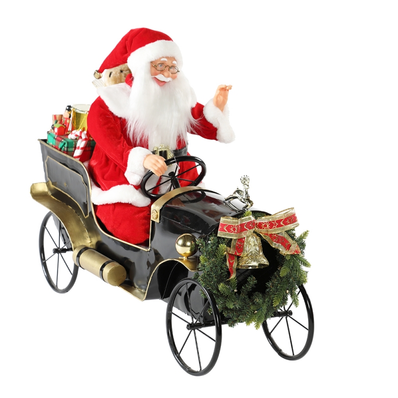 80CM الرسوم المتحركة عيد الميلاد سيارة سانتا كلوز مع الإضاءة الموسيقية زخرفة الديكور عطلة تمثال جمع عيد الميلاد التقليدية