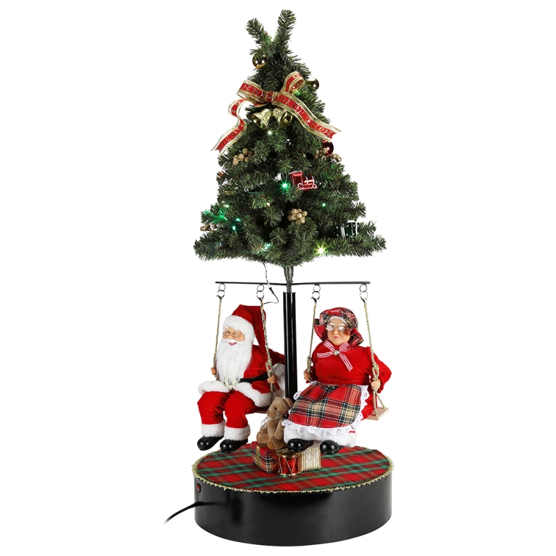 120CM عيد الميلاد تدوير شجرة سانتا كلوز مع زخرفة الزخرفة الموسيقية عطلة عطلة تمثال جمع التقليدية