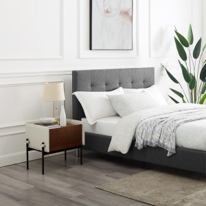 حديثة منضدة الخشب الطبيعي البسيط الجلود خشبية السرير الجدول السرير مع الساق الفولاذ المقاوم للصدأ