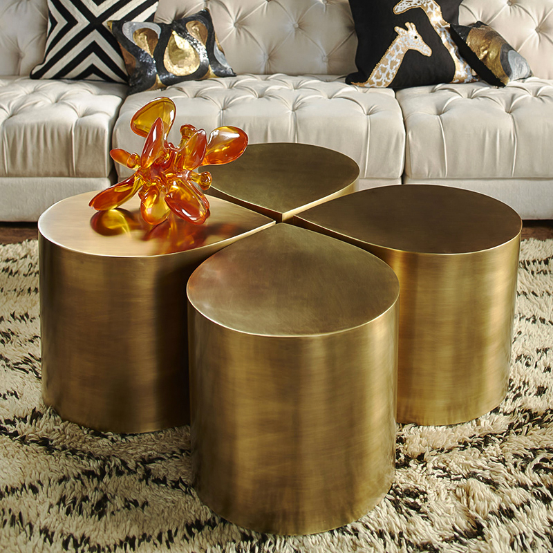 تصميم البتلة الجمالية طاولة القهوة الفاخرة مجموعة 4 الجداول الجانب الذهب لغرفة المعيشة الحديثة