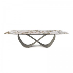 إيطالية عالية مخصصة الفولاذ المقاوم للصدأ حديثة طويلة الفاخرة مستطيلة الأسود الحجر الملبد طاولة 12 مقعد