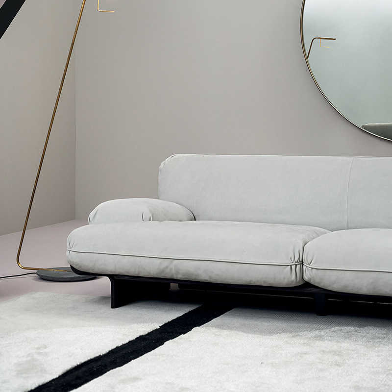 جلود إيطالية خشبية حديثة 3 مقاعد أريكة أريكة لغرفة المعيشة