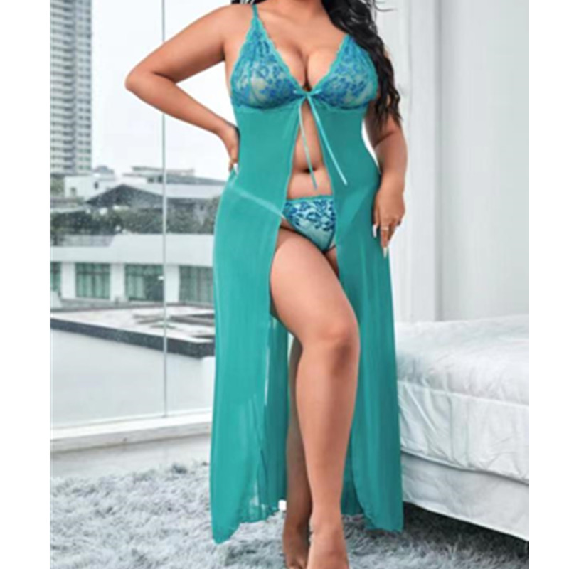 Flyaway Mesh Retwe Sexy Dexy Nightwear Long Down Lightgown Woman Night Dress