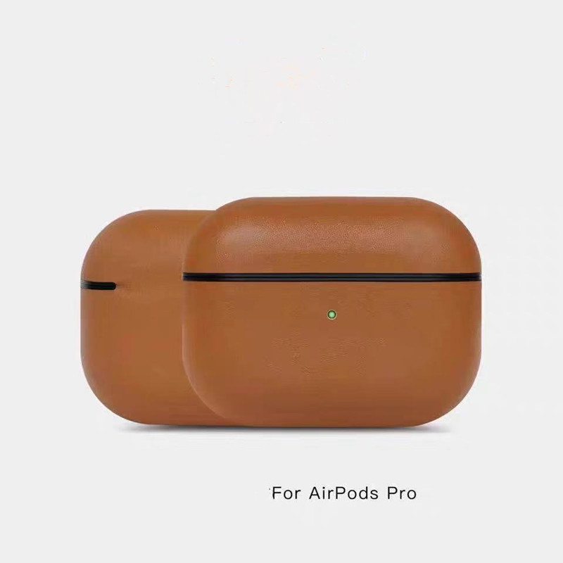 Airpods Pro Leather Case ، حقيبة جلدية للزيت المصنوعة من زيت Crazy Horse أصلي ، مصنوعة يدويًا بالكامل ، LED أمامي مرئي ، (بني غامق)