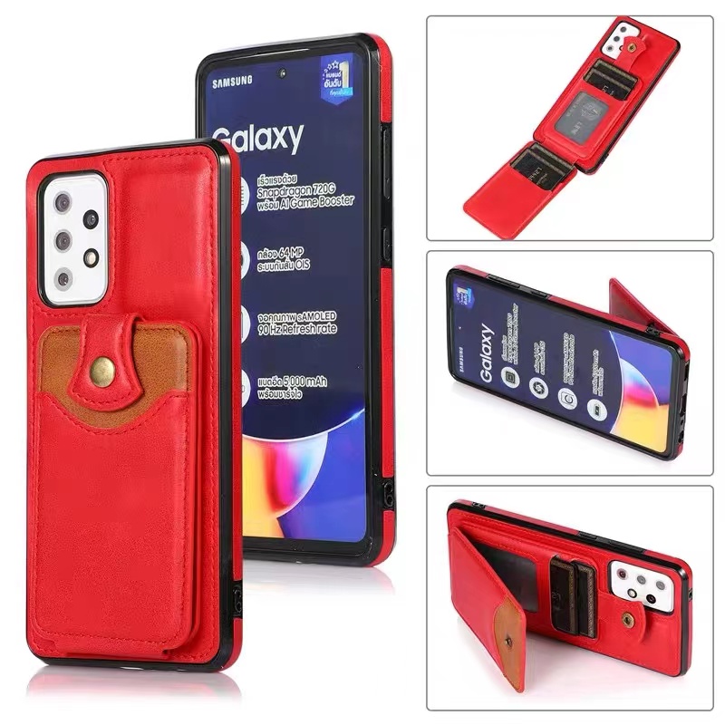 مناسبة لنمط وقائي لبطاقات الهاتف المحمول Samsung A52 يمكن أن تضع علبة واقية متعددة بطاقات متعددة شاملة للجانب من الجلد الرجعية المقلدة