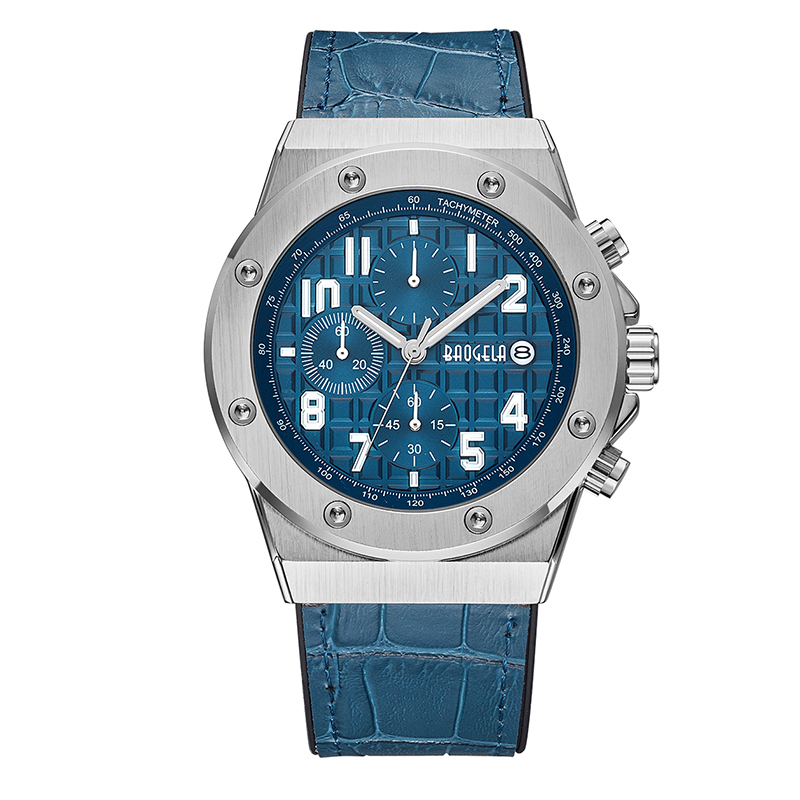 Baogela Men \\'s Chronograph Quartz Watches 2022 New New Sports Sports Disual Watch Watch Man Leather Clock 1805 Blue