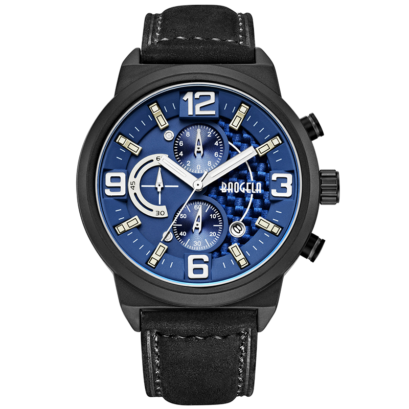 Baogela Men \\'s Black Sports Quartz Watch Leisure Fashion Tensing Watch Watch عرض الرجال 1709 Black Blue