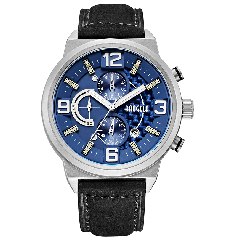 Baogela Men \\'s Black Sports Quartz Watch Leisure Fashion Tensing Watch Watch عرض الرجال 1709 Black Blue