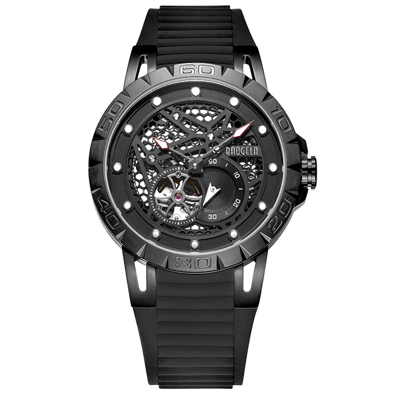 Baogela New Brand Brand Luxury Men \\'s Watches Skeleton Automatic Mechanical Watch for Men Waterproof Wristwatch 6772 Black