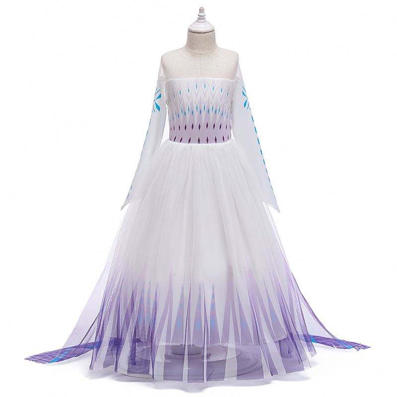 2020 Wholesale Ins Snow Queen Elsa Dress Princess Girl Anna Long White Dress Bx1693