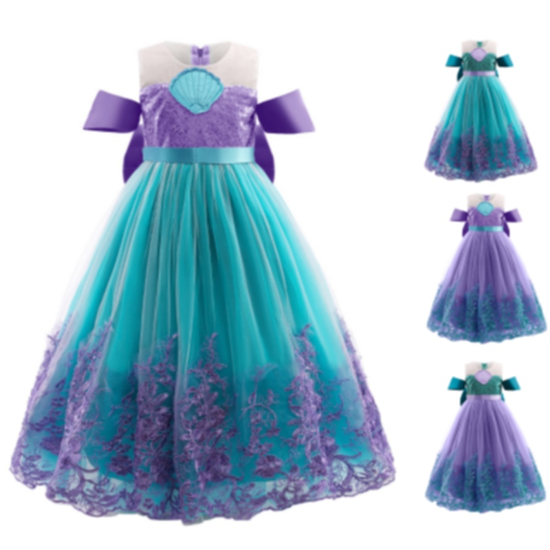 Mermaid Princess Girl Dress Kids Halloween Cosplay Cosplay Complay طفلة أرجوانية لباس الأطفال