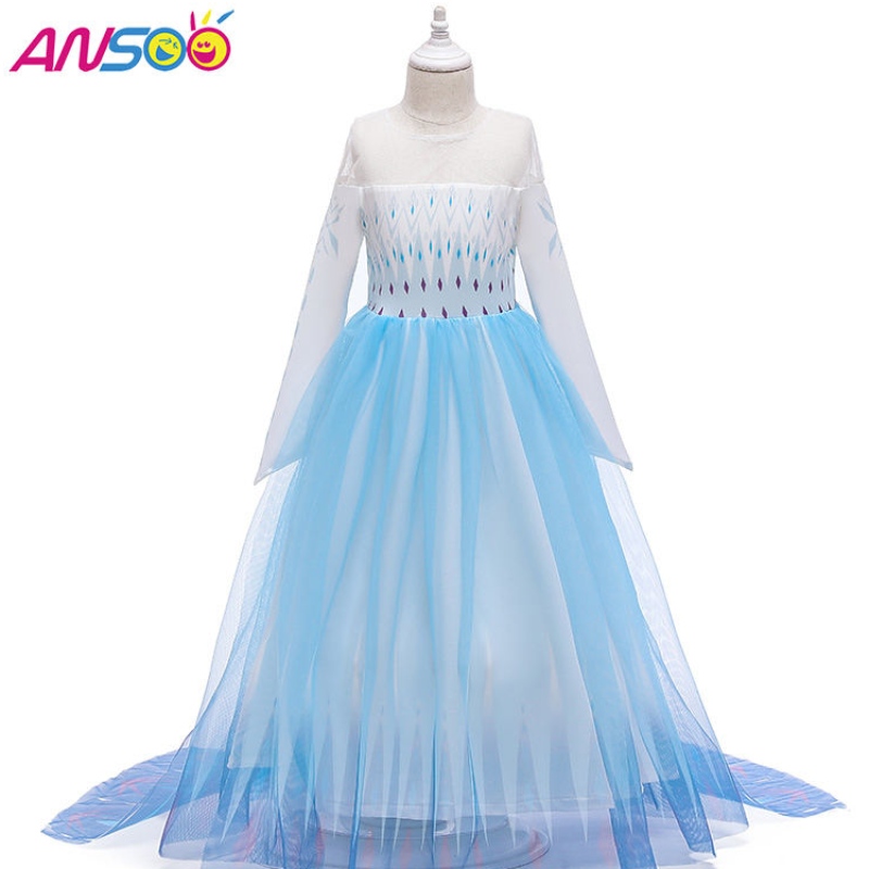 ansoo Snow Queen 2 Cosplay Girls Dress Summer Mesh Mesh Princess Dress Performan