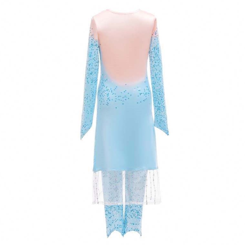 Princess Fancy Little Girls Long Dress Pants 2pcs Elsa Dress Cosplay مع إكسسوارات HCGD-021