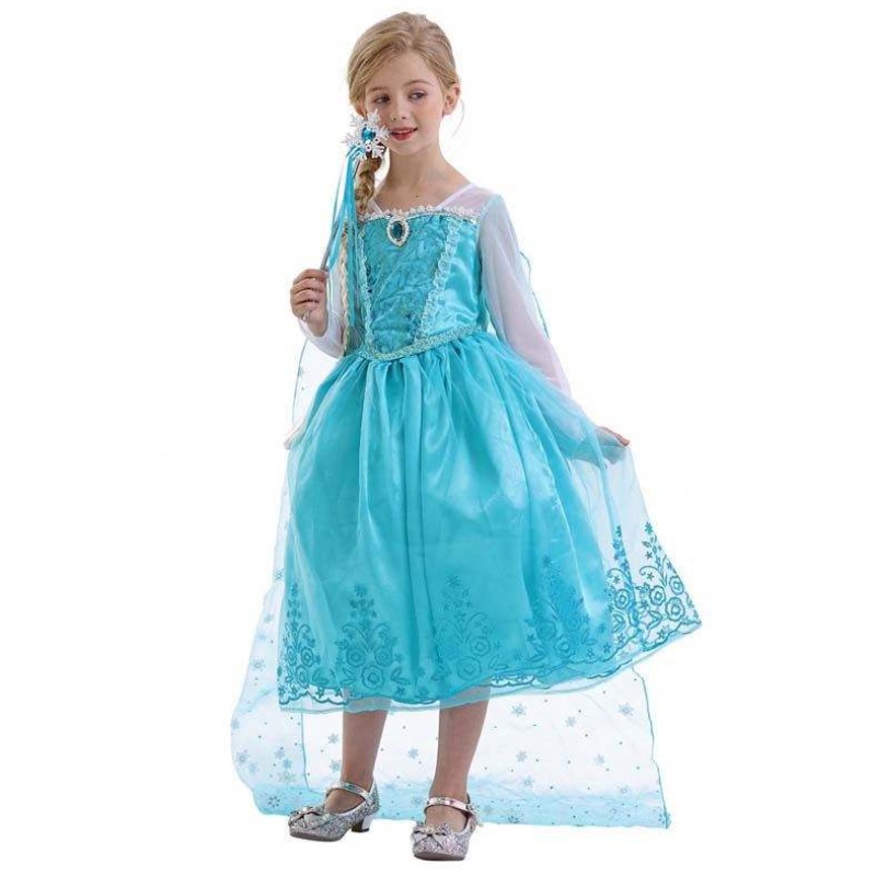 أطفال عيد ميلاد مسابقة Cosplay 2-10y الترتر الأزرق الأكمام الطويلة الهالوين الأميرة إلسا فستان Cosplay HCGD-039