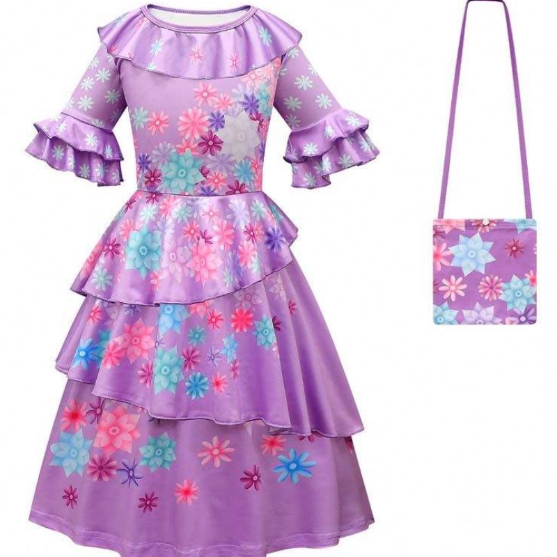 منتج جديد 2022 Kids Girls Mirabel Madrigal Cosplay الزي لباس Encanto Isabela مع حقيبة شعر مستعار HCIS-006