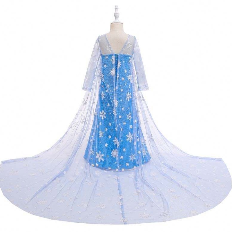 زي الأطفال فتاة صغيرة زرقاء ثلج ملكة كيب الأميرة إلسا فستان HCGD-047