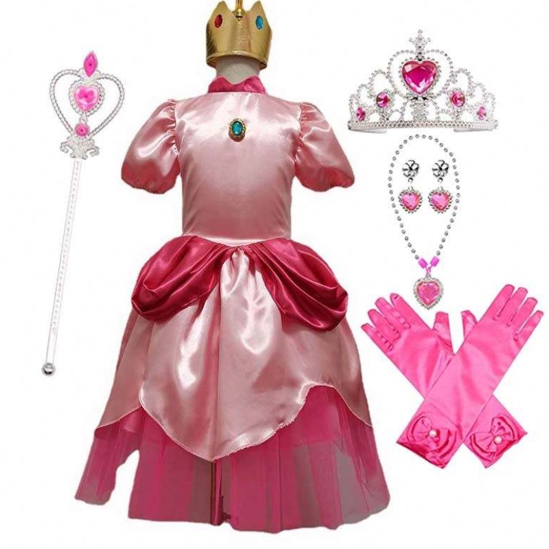 كرنفال Cosplay Baby Girls Party Christmas Super Brother Cartoon Pink Princess Peach With Crown HCMU-006