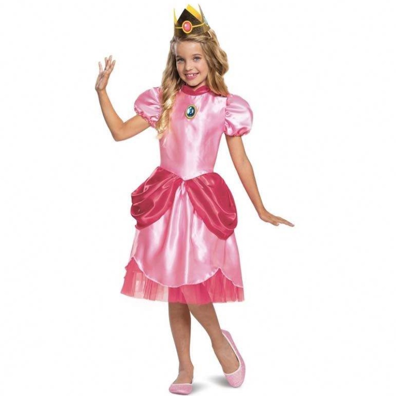 كرنفال Cosplay Baby Girls Party Christmas Super Brother Cartoon Pink Princess Peach With Crown HCMU-006