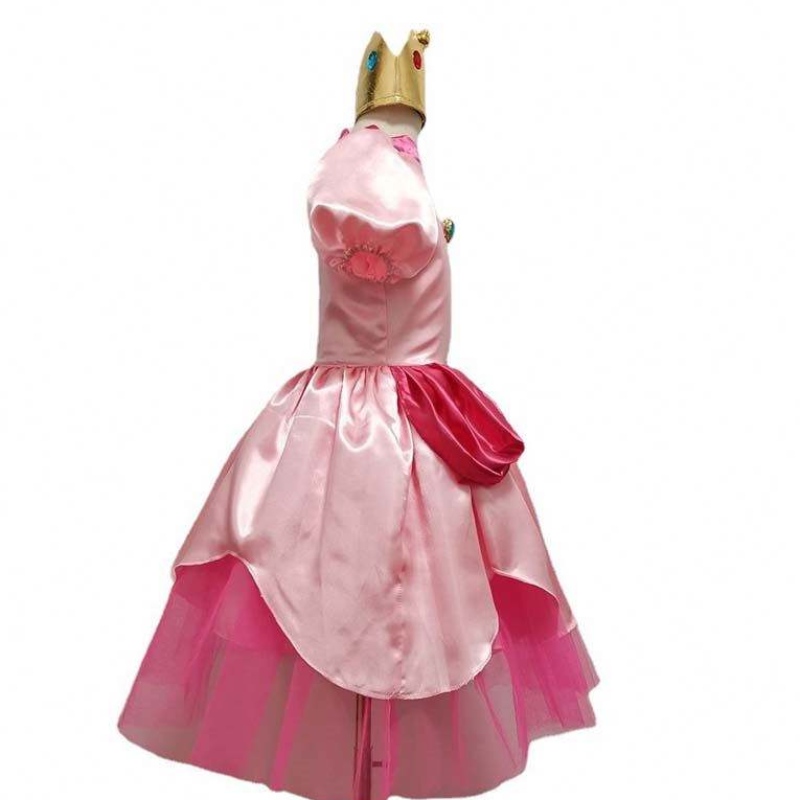 كرنفال Cosplay Baby Girls Party Christmas Super Brother Cartoon Pink Princess Peach With Crown HCMU-006