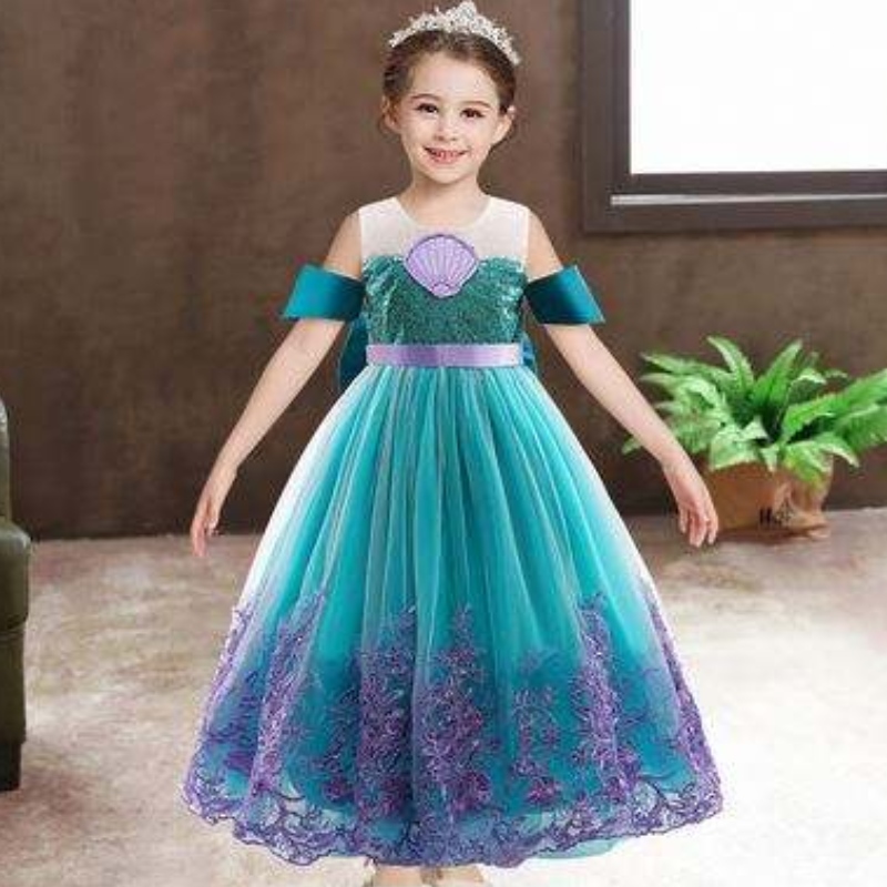 Baige Mermaid Summer Autumn Flower Girl Dress Long Princess Christmas Halloween Assume