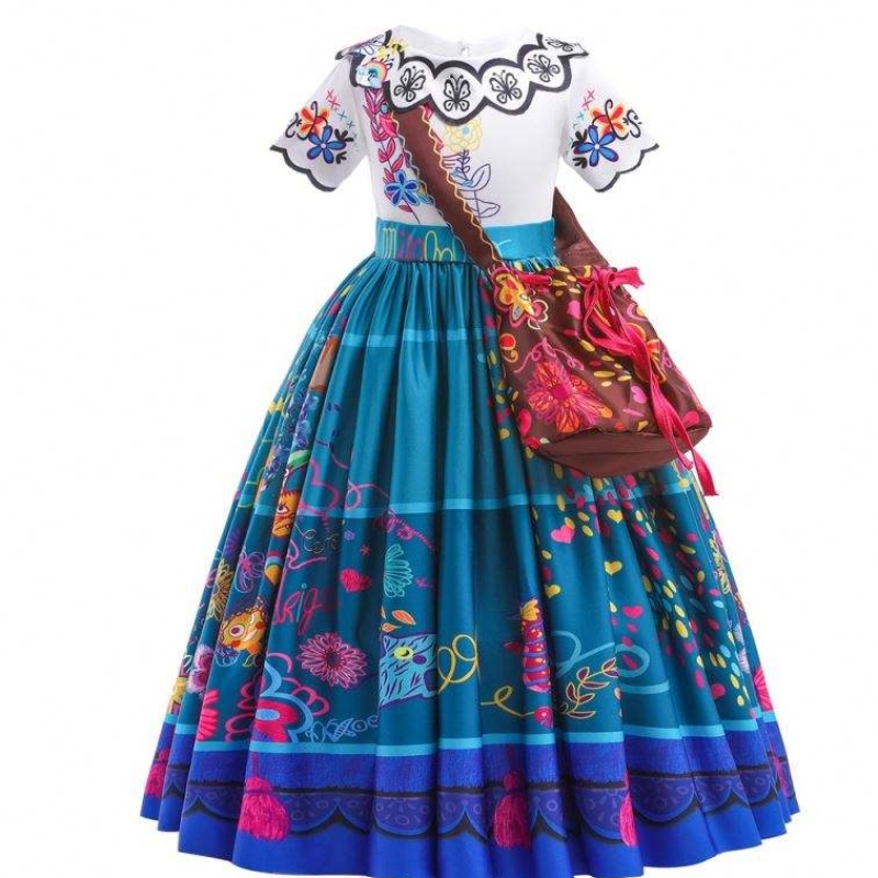 2022 Hot Sale Girls Encanto Movie Dress Up Mirabel Costume Baby Kids Summer Long Long With Bag