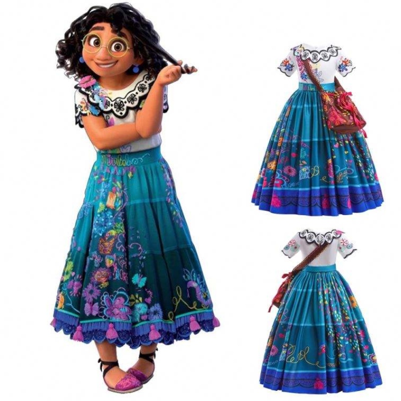 2022 Hot Sale Girls Encanto Movie Dress Up Mirabel Costume Baby Kids Summer Long Long With Bag