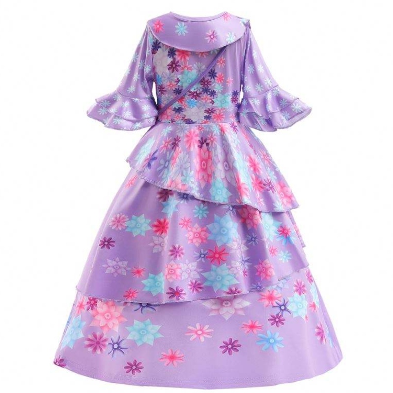 2022 New Fashion Kids Encanto Costume Isabella Cosplay Flower Pressure Daily Walk Fress for Girl with Bage