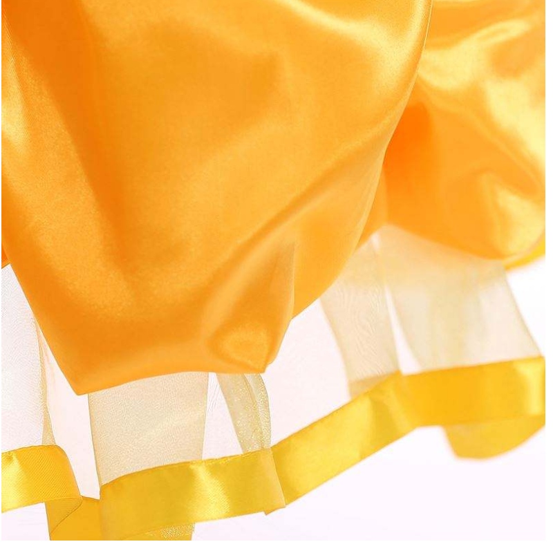 Baige تصميم جديد للأطفال زيات الفتيات أسماء الفتيات مع صور الأميرة بيل لونغ فستان أصفر منتفخ SMR023