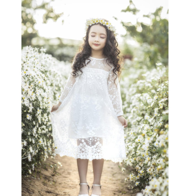 فساتين بيضاء للأطفال زفاف زفاف وصيفه الدانتيل فستان الحفلات المساء 3 6 14 سنة للبنات زهرة