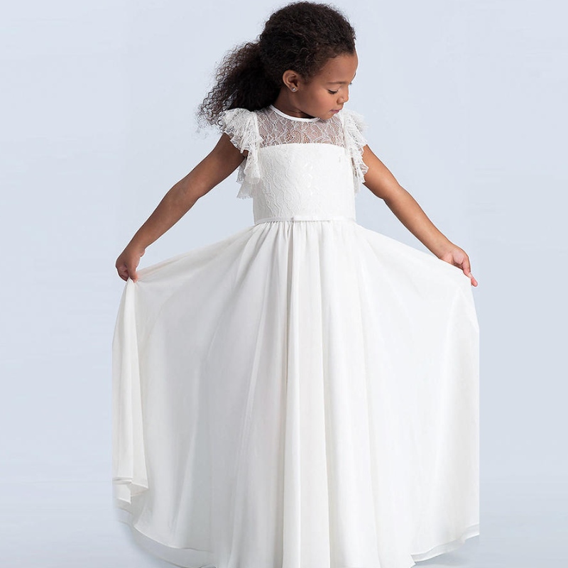 Girls Lace Maxi Dress Kids Shuffle Sleeve Princess Tulle Dresses Bridesmaid First Communion ؛ غلبة الفتيات الفتيات في فلاور الفتيات