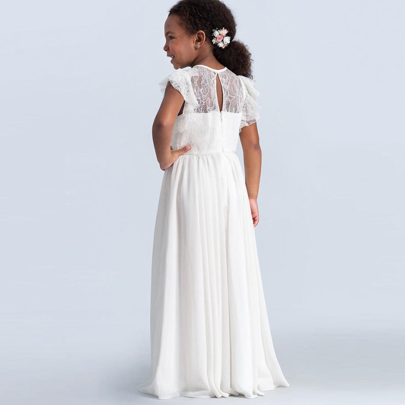 Girls Lace Maxi Dress Kids Shuffle Sleeve Princess Tulle Dresses Bridesmaid First Communion ؛ غلبة الفتيات الفتيات في فلاور الفتيات