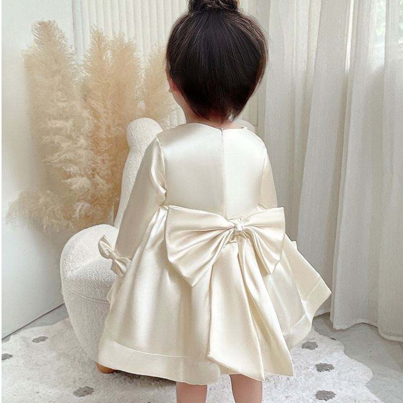 Baige Long Sleeves Party Flower Girl Dress Big Bow 1-6years Kids Clothing Frock Design 9105